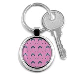 Pink Flower Teal Hat Key Chains (Round)  Front