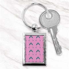 Pink Flower Teal Hat Key Chains (rectangle)  by snowwhitegirl