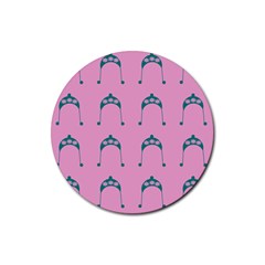 Pink Flower Teal Hat Rubber Coaster (Round) 