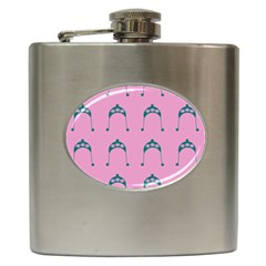 Pink Flower Teal Hat Hip Flask (6 oz)