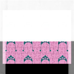 Pink Flower Teal Hat Rectangular Jigsaw Puzzl