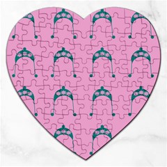 Pink Flower Teal Hat Jigsaw Puzzle (Heart)