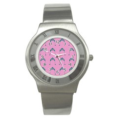 Pink Flower Teal Hat Stainless Steel Watch