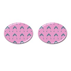 Pink Flower Teal Hat Cufflinks (Oval)