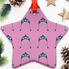 Pink Flower Teal Hat Star Ornament (Two Sides)