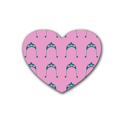 Pink Flower Teal Hat Heart Coaster (4 pack) 