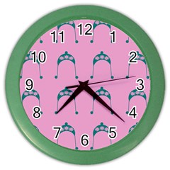 Pink Flower Teal Hat Color Wall Clocks