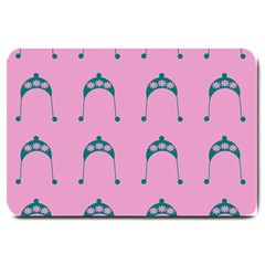 Pink Flower Teal Hat Large Doormat 