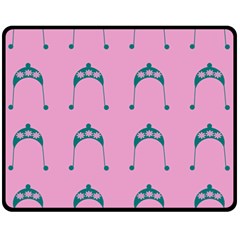 Pink Flower Teal Hat Fleece Blanket (Medium) 