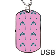 Pink Flower Teal Hat Dog Tag USB Flash (Two Sides)