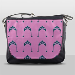 Pink Flower Teal Hat Messenger Bags