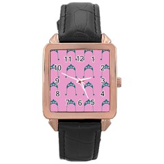 Pink Flower Teal Hat Rose Gold Leather Watch 