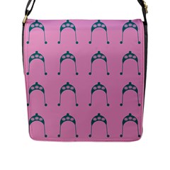 Pink Flower Teal Hat Flap Messenger Bag (L) 