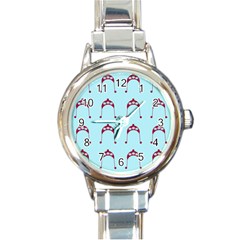 Blue Flower Red Hat Round Italian Charm Watch by snowwhitegirl