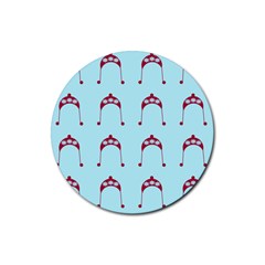 Blue Flower Red Hat Rubber Round Coaster (4 Pack)  by snowwhitegirl