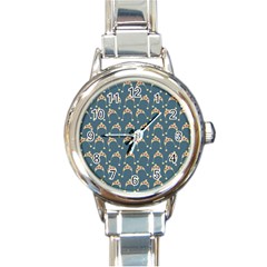 Teal Beige Hats Round Italian Charm Watch by snowwhitegirl