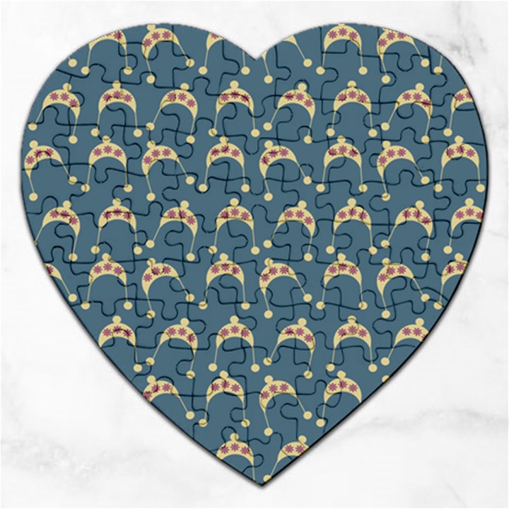 Teal Beige Hats Jigsaw Puzzle (Heart)