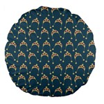 Teal Beige Hats Large 18  Premium Flano Round Cushions Back