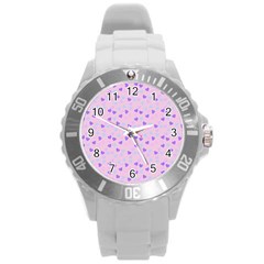 Blue Pink Hearts Round Plastic Sport Watch (l) by snowwhitegirl