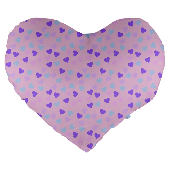 Blue Pink Hearts Large 19  Premium Flano Heart Shape Cushions