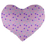 Blue Pink Hearts Large 19  Premium Flano Heart Shape Cushions Back