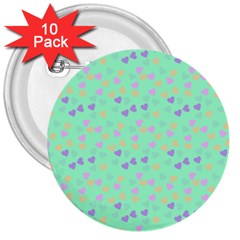 Minty Hearts 3  Buttons (10 Pack)  by snowwhitegirl