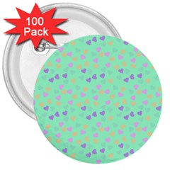 Minty Hearts 3  Buttons (100 Pack)  by snowwhitegirl