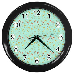 Blue Orange Hats Wall Clocks (Black)