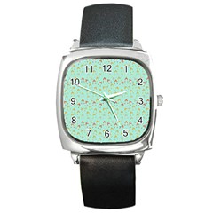 Blue Orange Hats Square Metal Watch