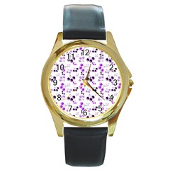 Purple Cherries Round Gold Metal Watch by snowwhitegirl