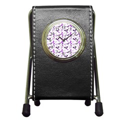 Purple Cherries Pen Holder Desk Clocks by snowwhitegirl