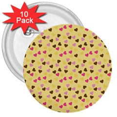 Beige Hearts 3  Buttons (10 Pack)  by snowwhitegirl