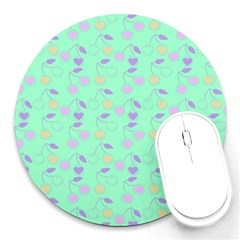 Mint Heart Cherries Round Mousepads