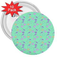 Mint Heart Cherries 3  Buttons (10 pack) 