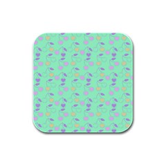 Mint Heart Cherries Rubber Square Coaster (4 pack) 