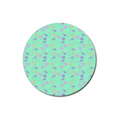 Mint Heart Cherries Rubber Coaster (Round) 