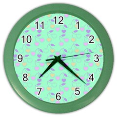 Mint Heart Cherries Color Wall Clocks