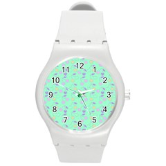 Mint Heart Cherries Round Plastic Sport Watch (M)