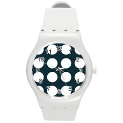 Big Dot Teal Blue Round Plastic Sport Watch (m) by snowwhitegirl