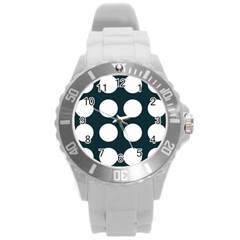 Big Dot Teal Blue Round Plastic Sport Watch (l) by snowwhitegirl