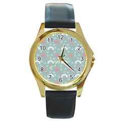 Music Stars Sky Blue Round Gold Metal Watch by snowwhitegirl