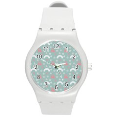 Music Stars Sky Blue Round Plastic Sport Watch (m) by snowwhitegirl