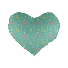 Music Stars Seafoam Standard 16  Premium Flano Heart Shape Cushions by snowwhitegirl