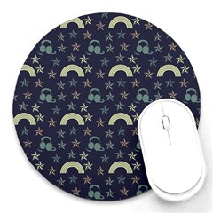 Music Stars Dark Teal Round Mousepads by snowwhitegirl