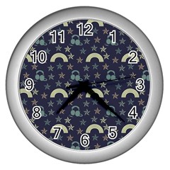 Music Stars Dark Teal Wall Clocks (silver)  by snowwhitegirl