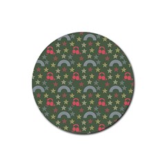 Music Stars Grass Green Rubber Coaster (round)  by snowwhitegirl