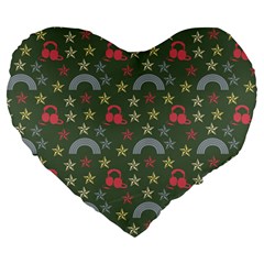 Music Stars Grass Green Large 19  Premium Heart Shape Cushions by snowwhitegirl