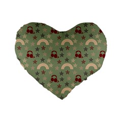 Music Stars Green Standard 16  Premium Heart Shape Cushions by snowwhitegirl