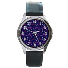 Music Stars Navy Round Metal Watch by snowwhitegirl