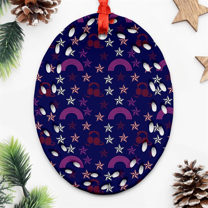 Music Stars Navy Ornament (Oval Filigree)